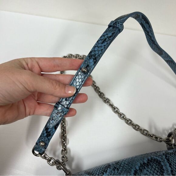 Rebecca Minkoff Snake Python Blue Leather Love Too Shoulder Crossbody Strap - Picture 6 of 7